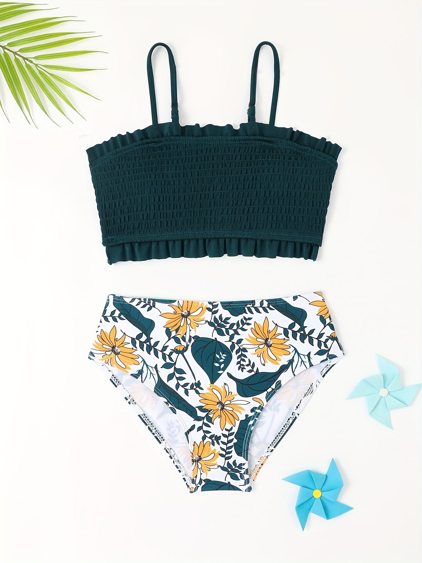 2pcs Girls Bikini Swimwear Set Cami Top Floral Briefs Summer Gift