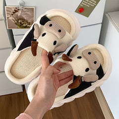 Women's Cow Plush Slippers Comfy Open Toe Slides Anti-slip Home Shoes