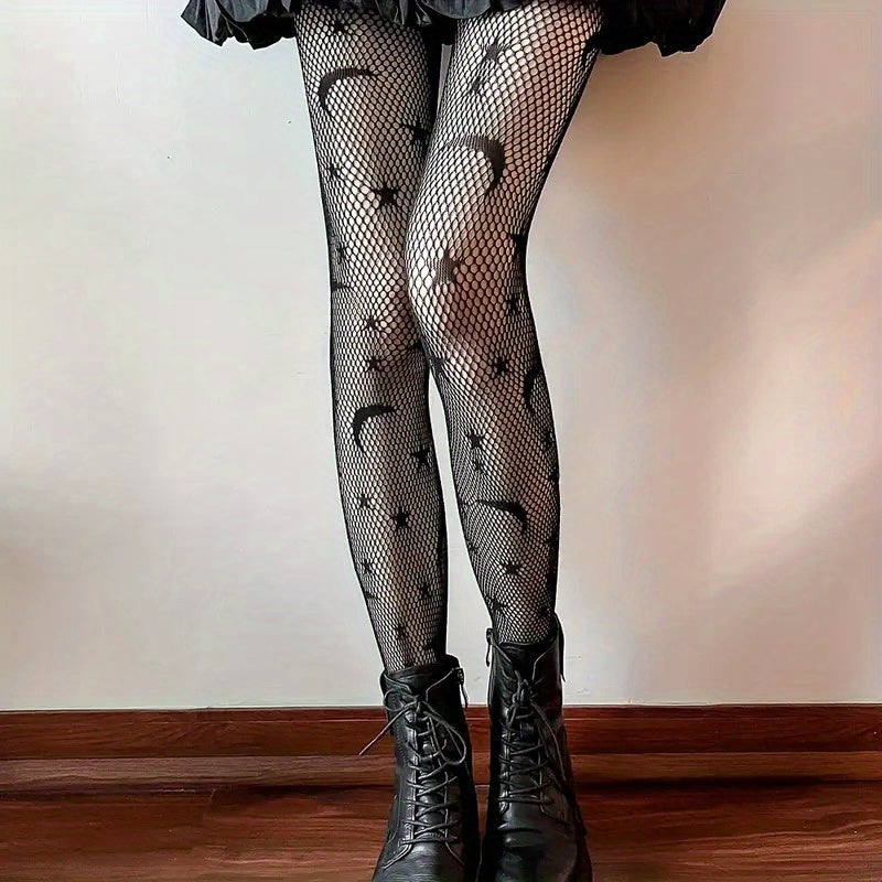 Argyle Moon Star Fishnet Tights High Waist Pantyhose