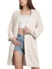 Drop Shoulder Knit Cardigan Open Front Long Sleeve Sweater