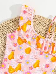 Girls Ruffle Pear Floral Print One Piece Swimsuit