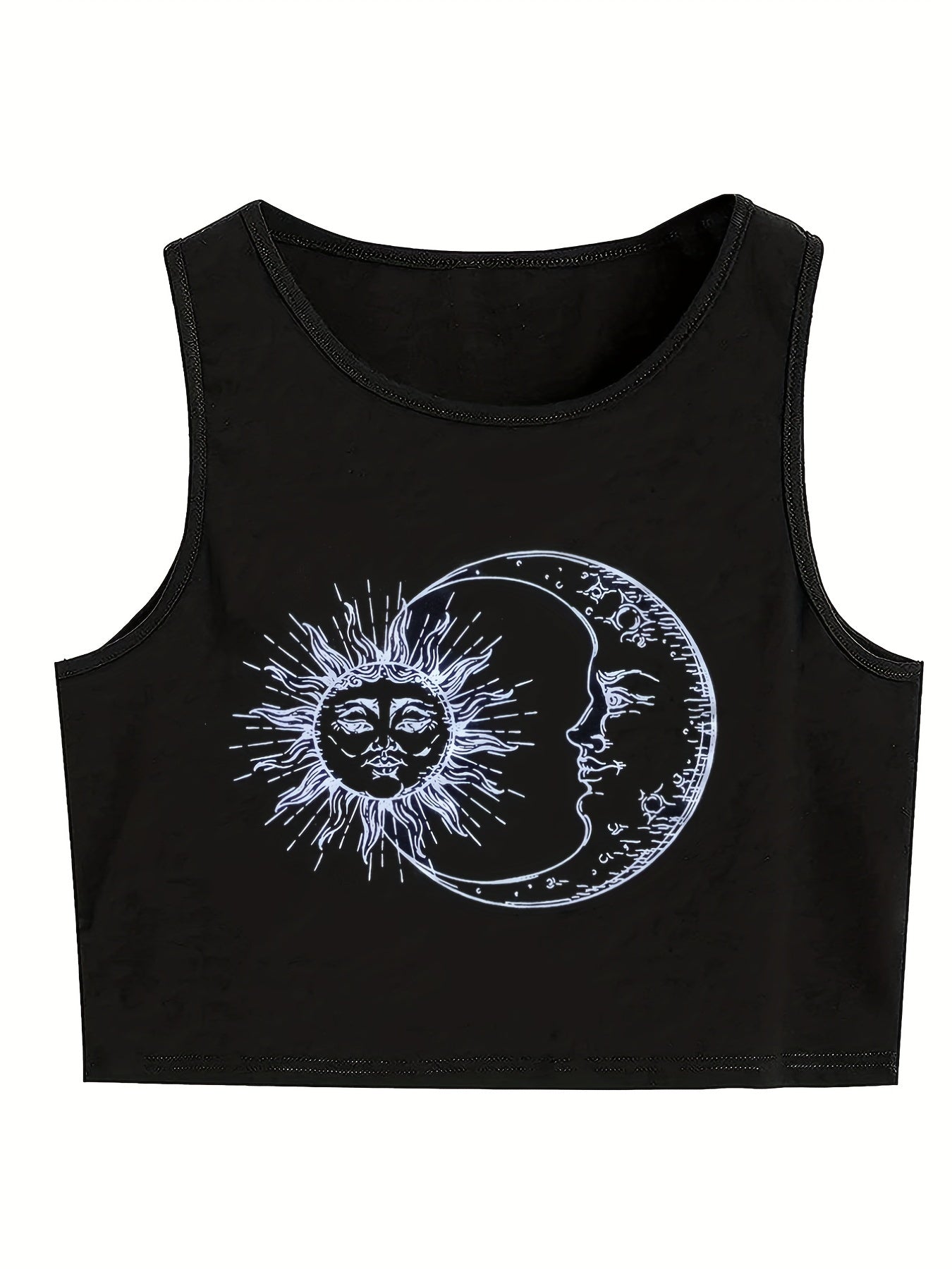 Funny Sun & Moon Graphic Crop Tank Top