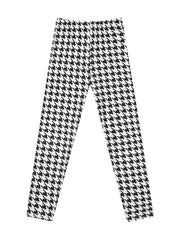 Girls Houndstooth Leggings Slim Fit Stretchy Casual Pants