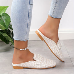 Women's Faux Pearl Decor Flat Shoes Casual Square Toe Slip On Loafers