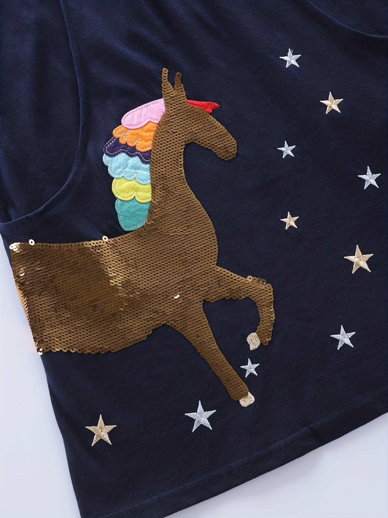 Girls' Unicorn Applique Rainbow Long Sleeve Dress For Party Vacation
