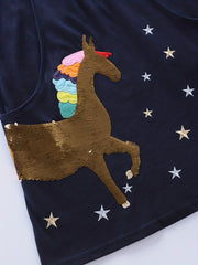 Girls' Unicorn Applique Rainbow Long Sleeve Dress For Party Vacation