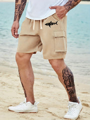 Men's Shark Print Drawstring Cargo Shorts