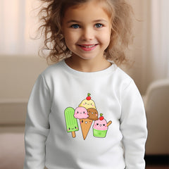 Girls Ice Creams Pattern Crew Neck Sweatshirt For Spring Fall Christmas Gift