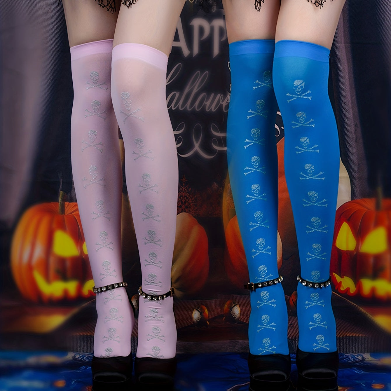 Skull Thigh High Socks Halloween Cosplay Over The Knee Stockings
