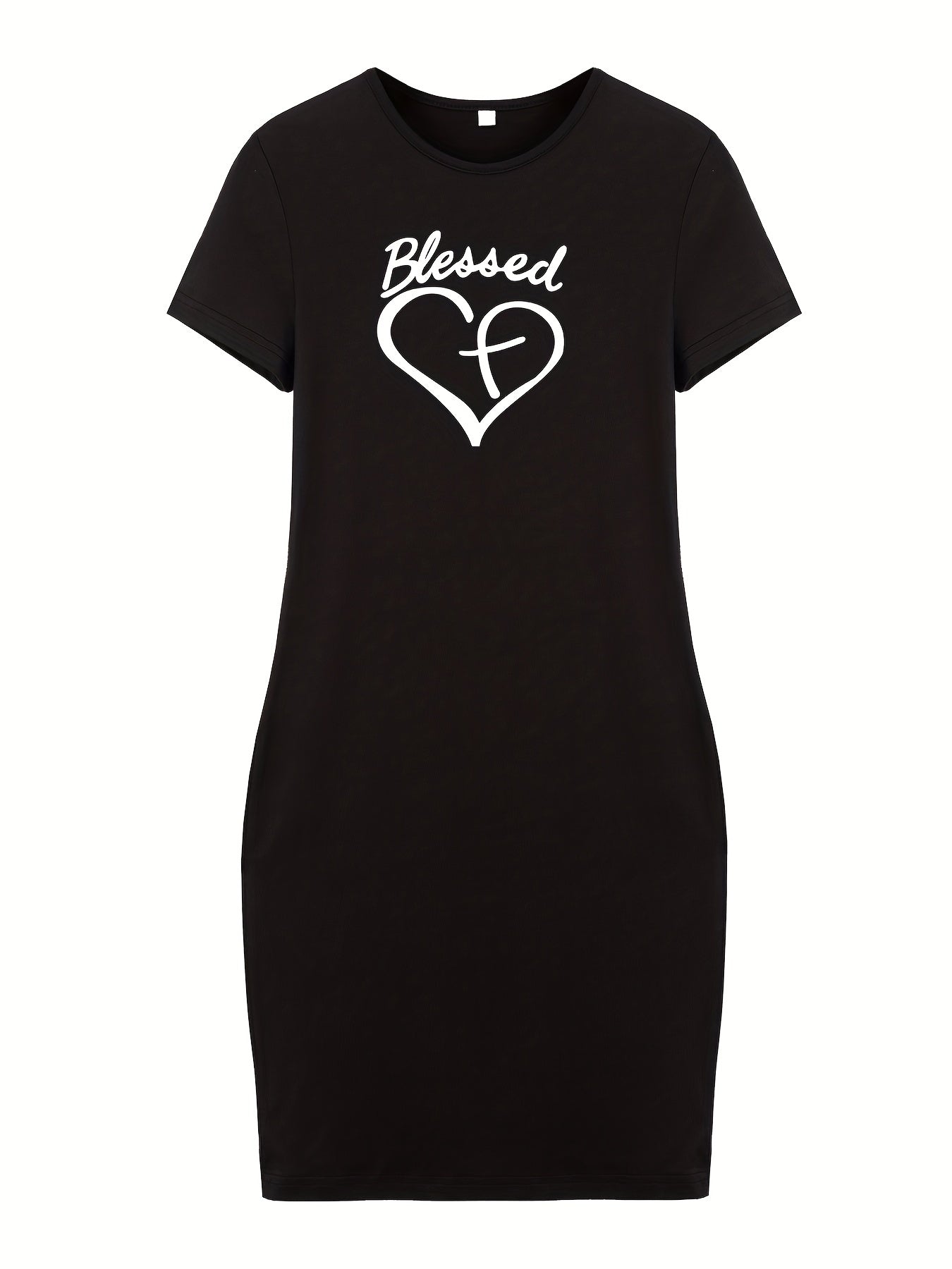 Heart Print Crew Neck Dress Short Sleeve Bodycon Dress