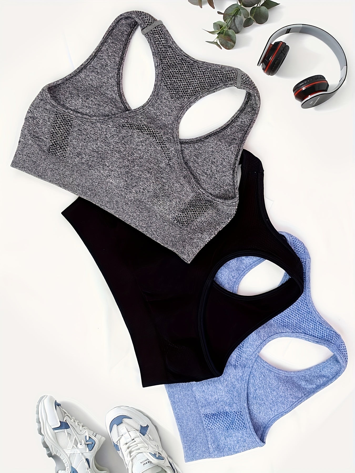 3pcs Solid Yoga Tank Top Sports Bra Sets for Women