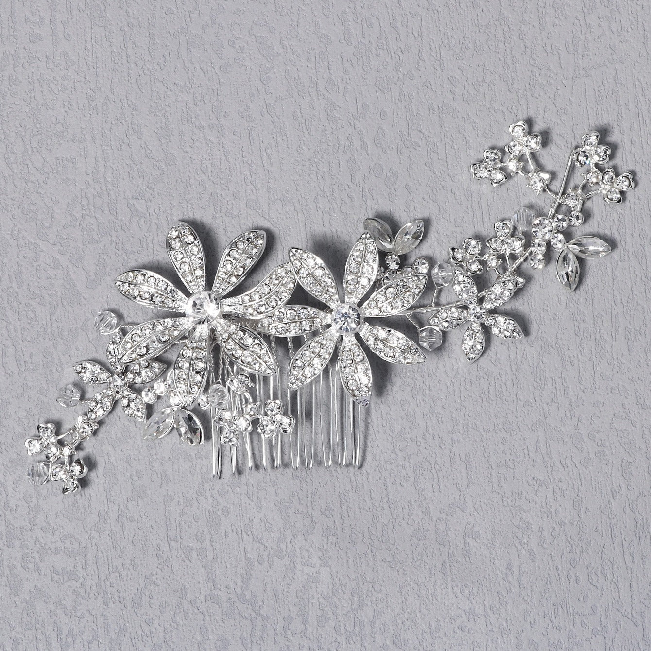 Silvery Flower Bridal Hair Comb - Wedding Accessories