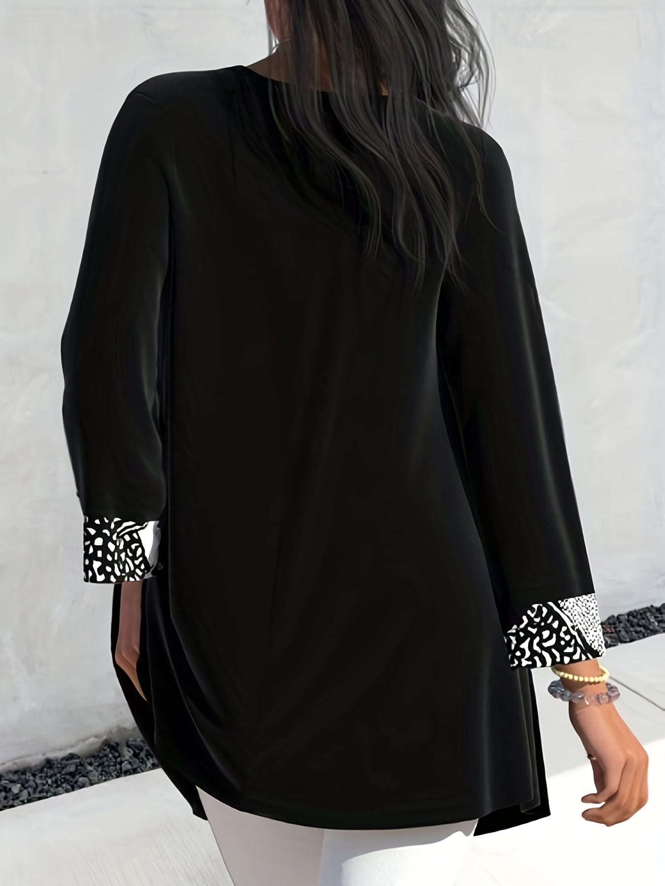 Colorblock Graphic Print Long Sleeve Cardigan & Top Set