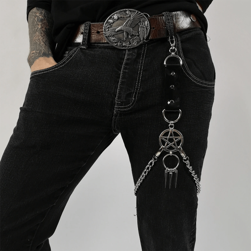 Pentagram Leg Chain Harness Gothic Leg Strap Hip Hop PU Leather Rivet Belt Haraj