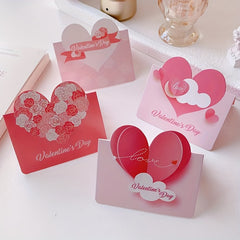 8pcs Heart-shaped Handwritten Greeting Cards Blank Wishes Message Postcards