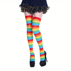 Striped Thigh High Socks Colorblock Over The Knee Stockings