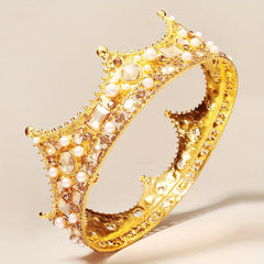 Baroque Style Tiara Crown Faux Pearl Headband Bridal Hair Jewelry