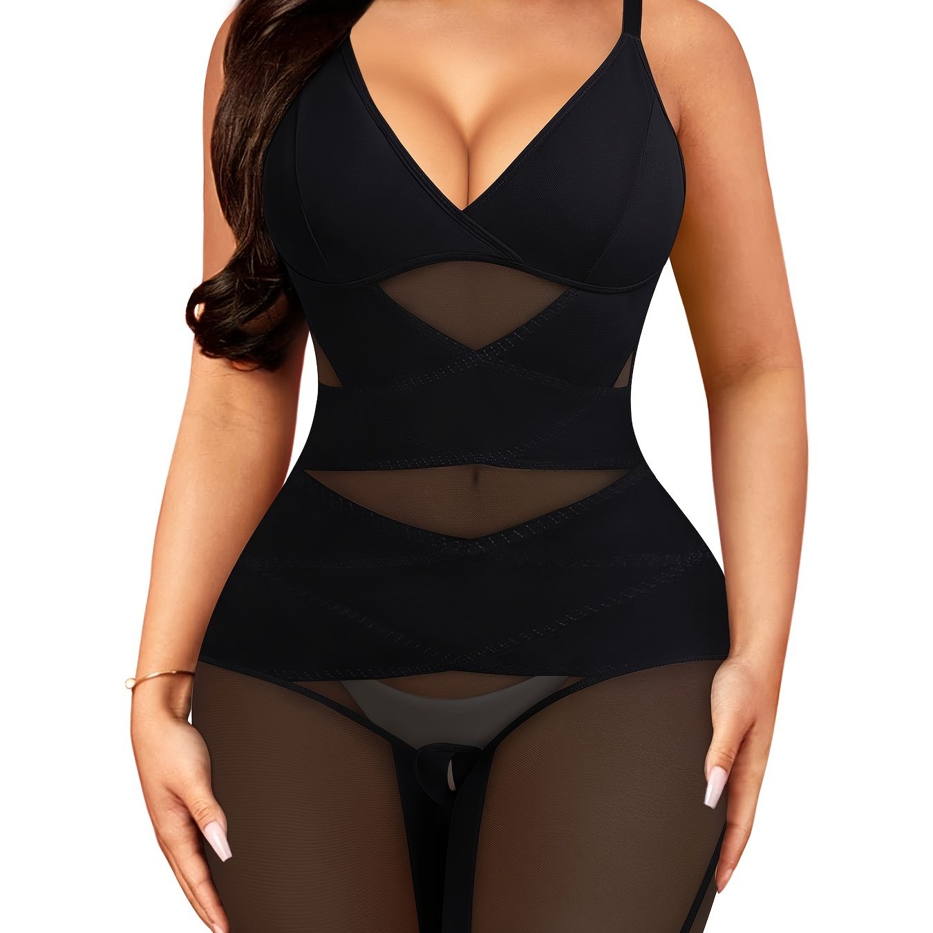 Mesh Shaping Romper V Neck Tummy Control Butt Lift Slimming Body Shaper