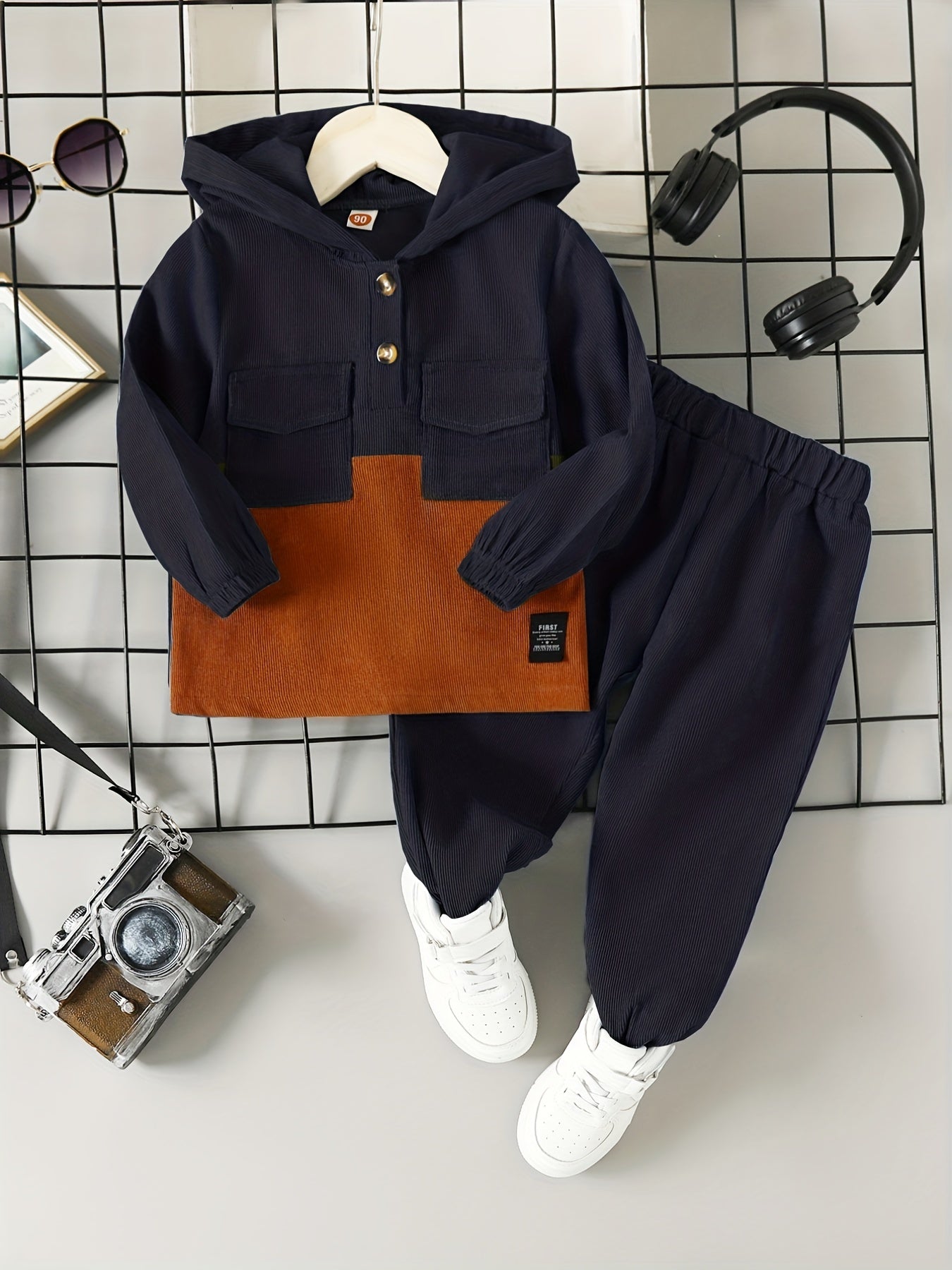 Boys Corduroy Hooded & Elastic Waist Pants Set