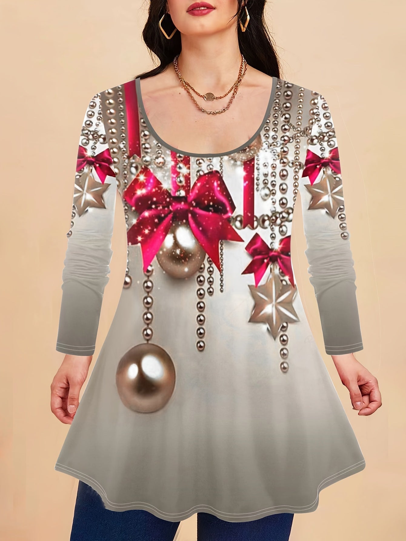 Women's Plus Ball & Bow Knot Tee & Leggings Outfits Set