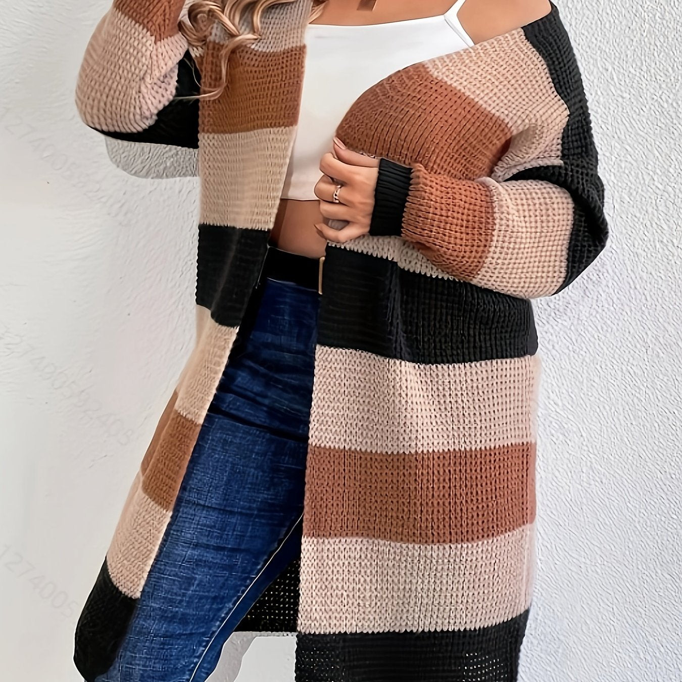 Colorblock Long Sleeve Open Front Cardigan