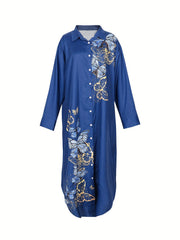 Butterfly Print Maxi Shirt Dress