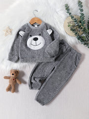 Kids Coral Fleece Pajamas Set Cartoon Animal Patched Loungewear
