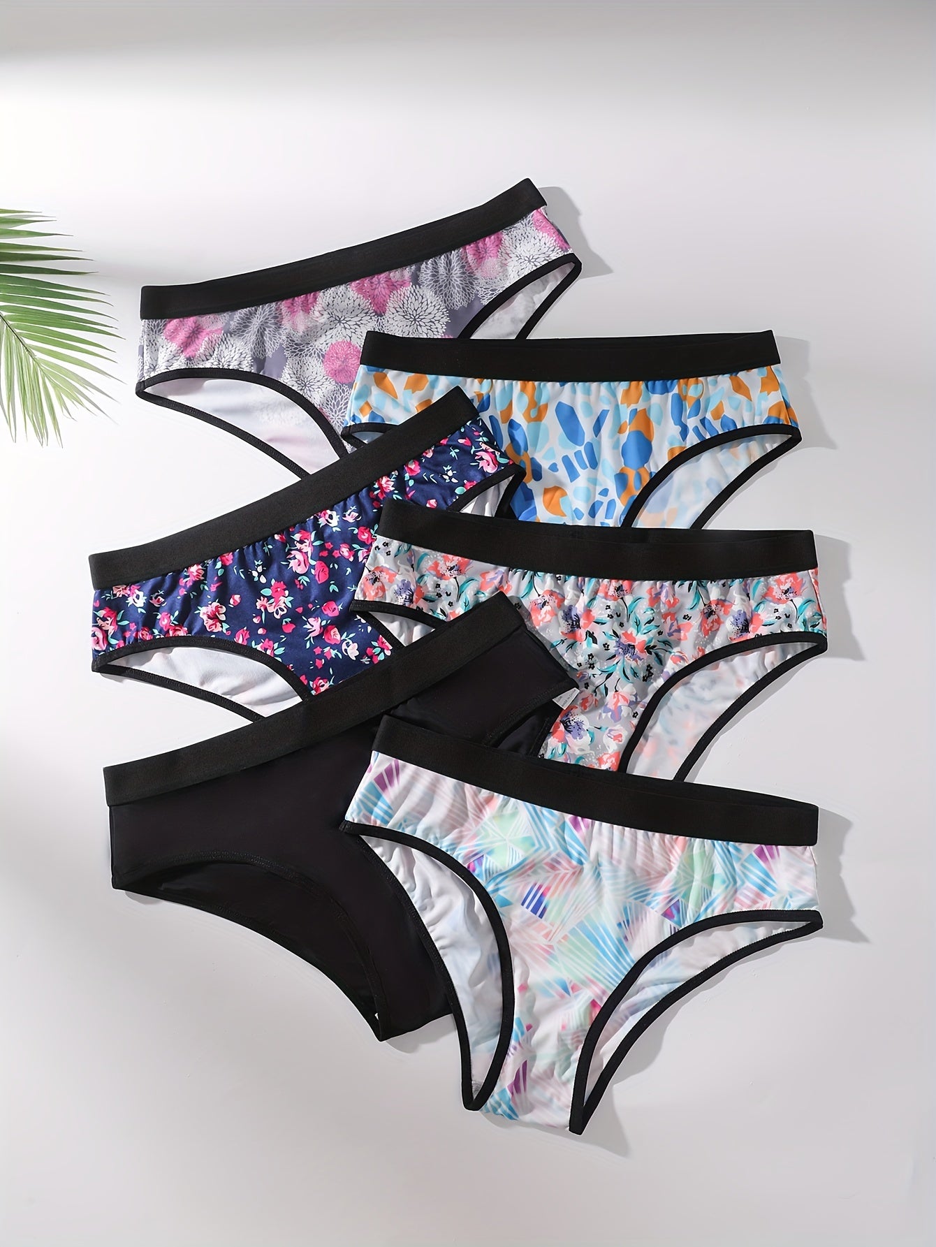 6 Pack Plus Size Floral Print Mid Waist Briefs Set