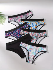 6 Pack Plus Size Floral Print Mid Waist Briefs Set