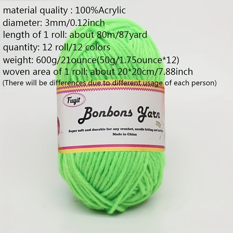12 Rolls DIY Knitting Yarn Handwork Woolen Painting Crafts Decoration 12 X 50g