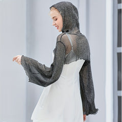 Glitter Ruffle Shawl Thin Hooded Wrap Long Sleeves Cover Up