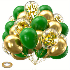 Green Golden Confetti Balloons 12 Inch with Ribbons