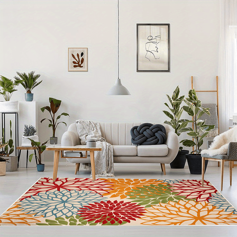 Modern Floral Machine Washable Rug Area Rugs Non Slip Colorful Throw Rug