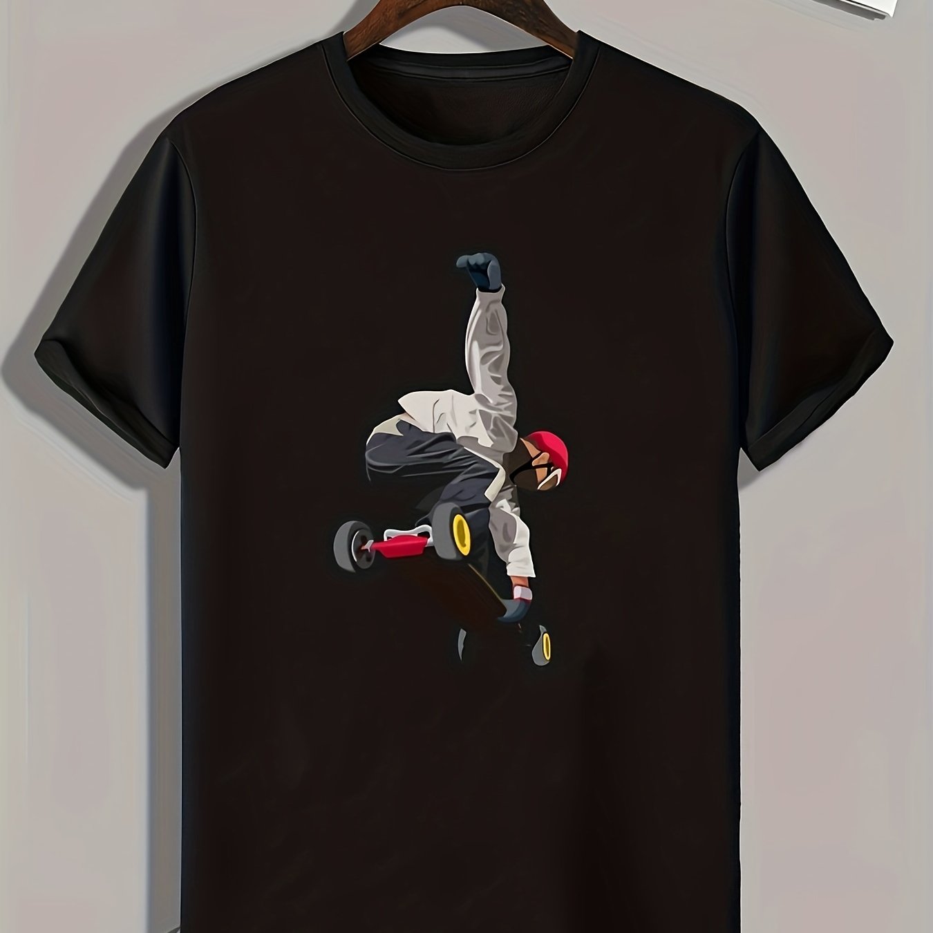 Boy Skateboarding Print Men's Graphic T-shirt for Summer