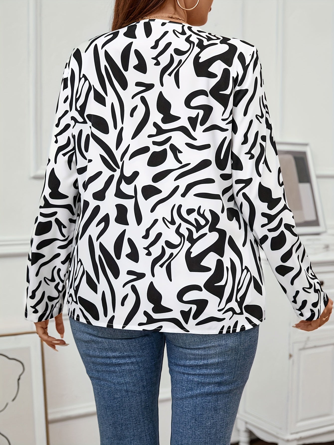 Graffiti Print Long Sleeve Button Up Blouse