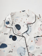 Girls Starry Sky Nightdress Long Sleeve Button Pocket Nightgown