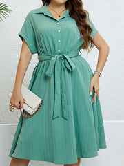 Ribbed Button Up Bat Sleeve Shirt Dress