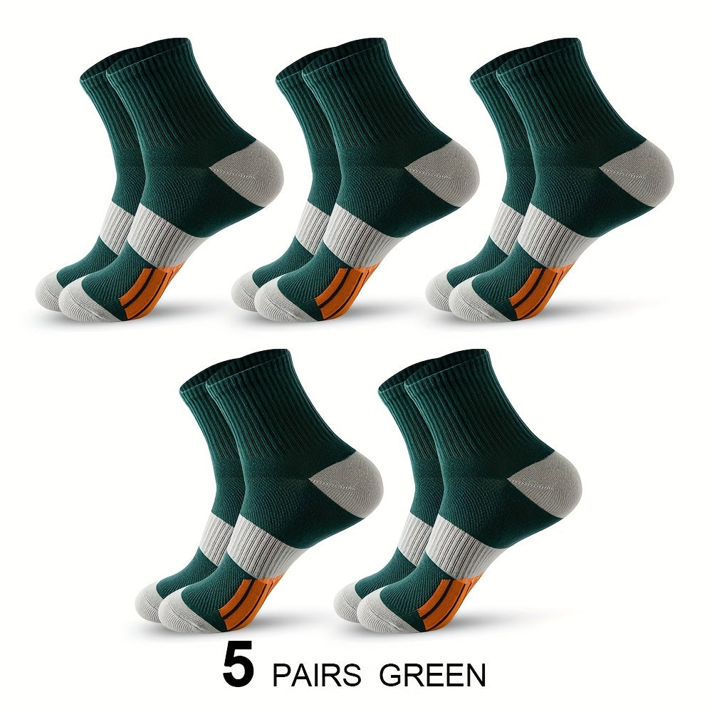 5 Pairs Men's Cotton Breathable Mid-calf Sport Socks