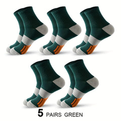 5 Pairs Men's Cotton Breathable Mid-calf Sport Socks