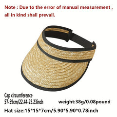 Khaki Vintage Straw Visor Hat Lightweight Sunshade Ponytail Hat