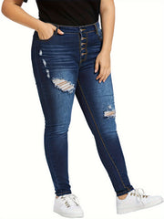 Plus Solid Ripped High Rise Skinny Jeans