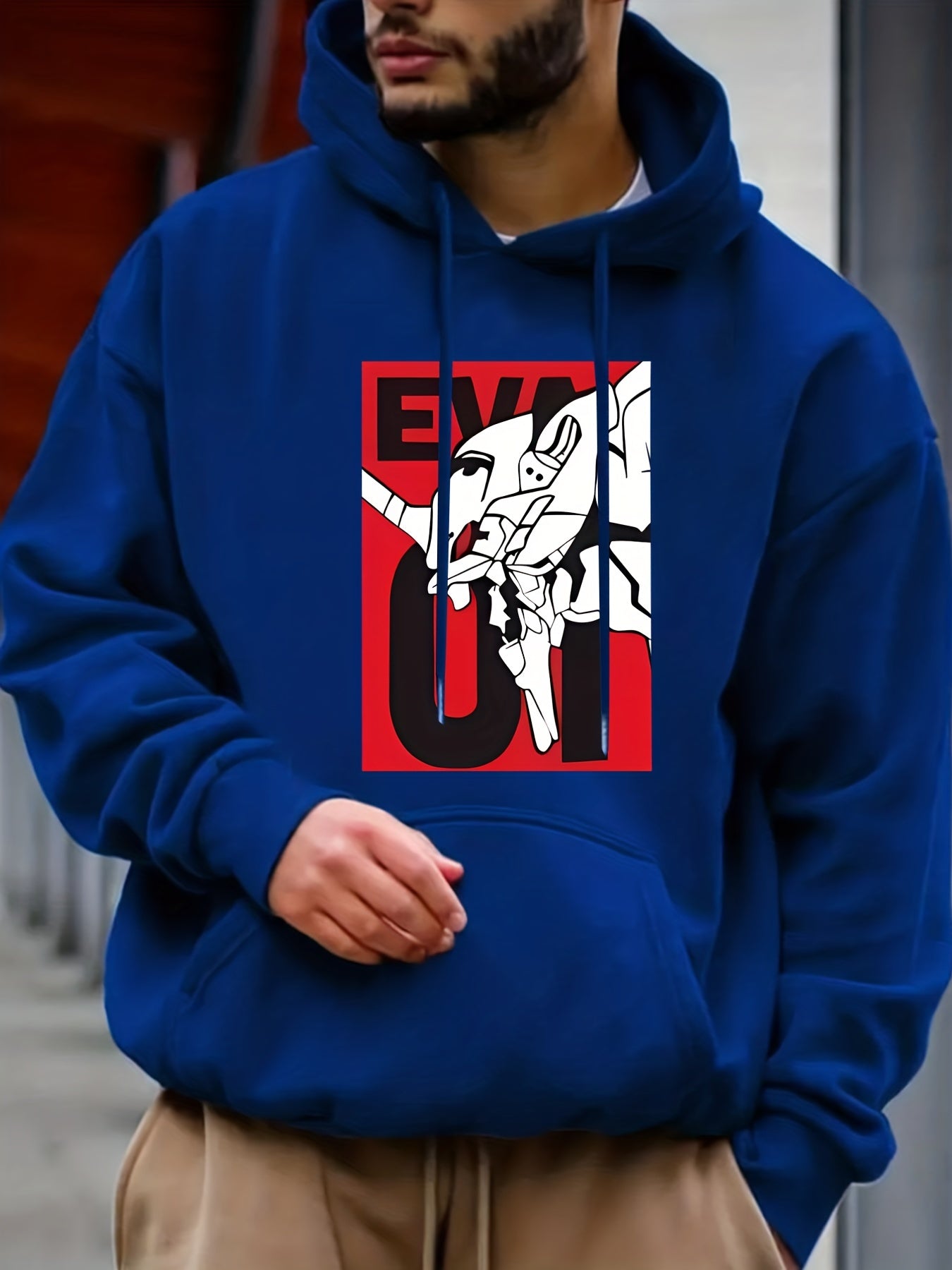 Men's Casual Mechanical Monster Print Hooded Sweatshirt
