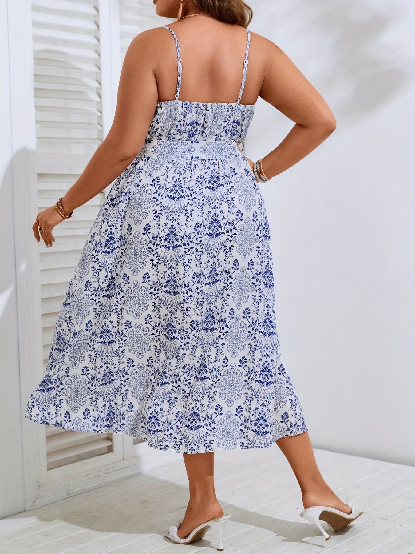 Backless V Neck Cami Dress with Belt