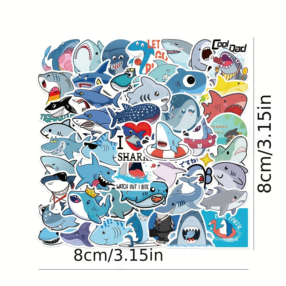 50pcs Cartoon Shark Stickers for Learning and Play