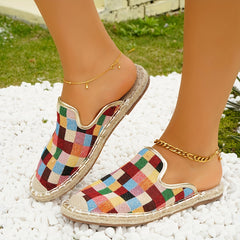 Women's Colorful Plaid Flat Shoes Slip On Lightweight Espadrilles