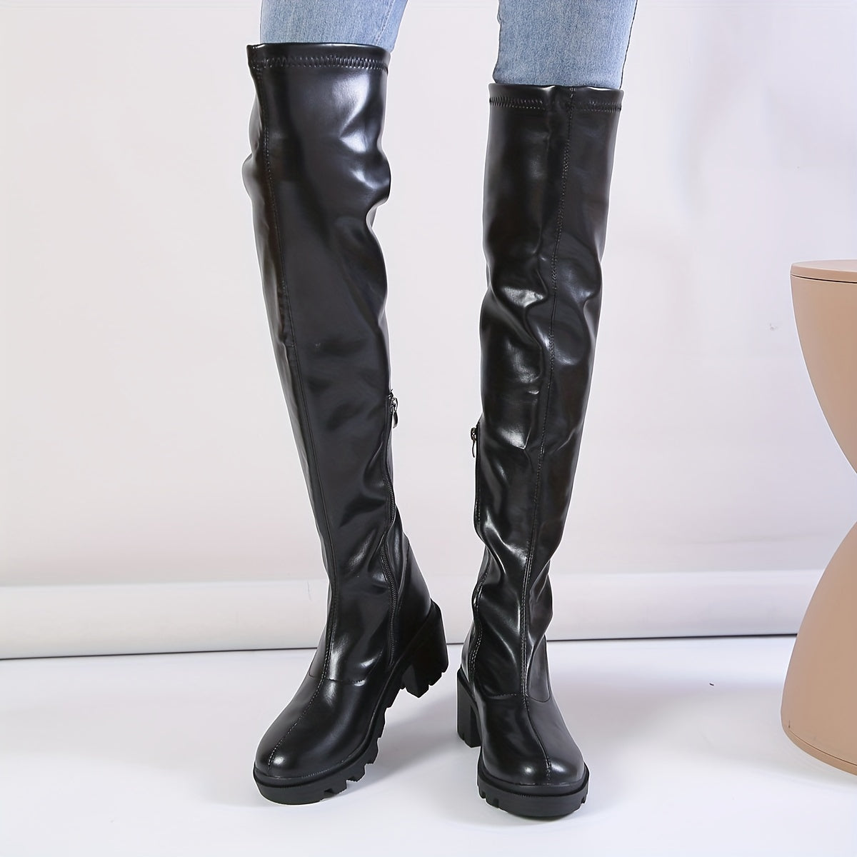 Women's Chunky Heeled Over The Knee Boots