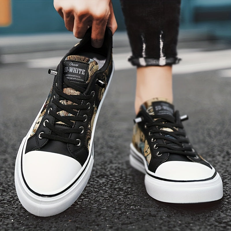 Men's Graphic Canvas Sneakers Casual Walking Shoes