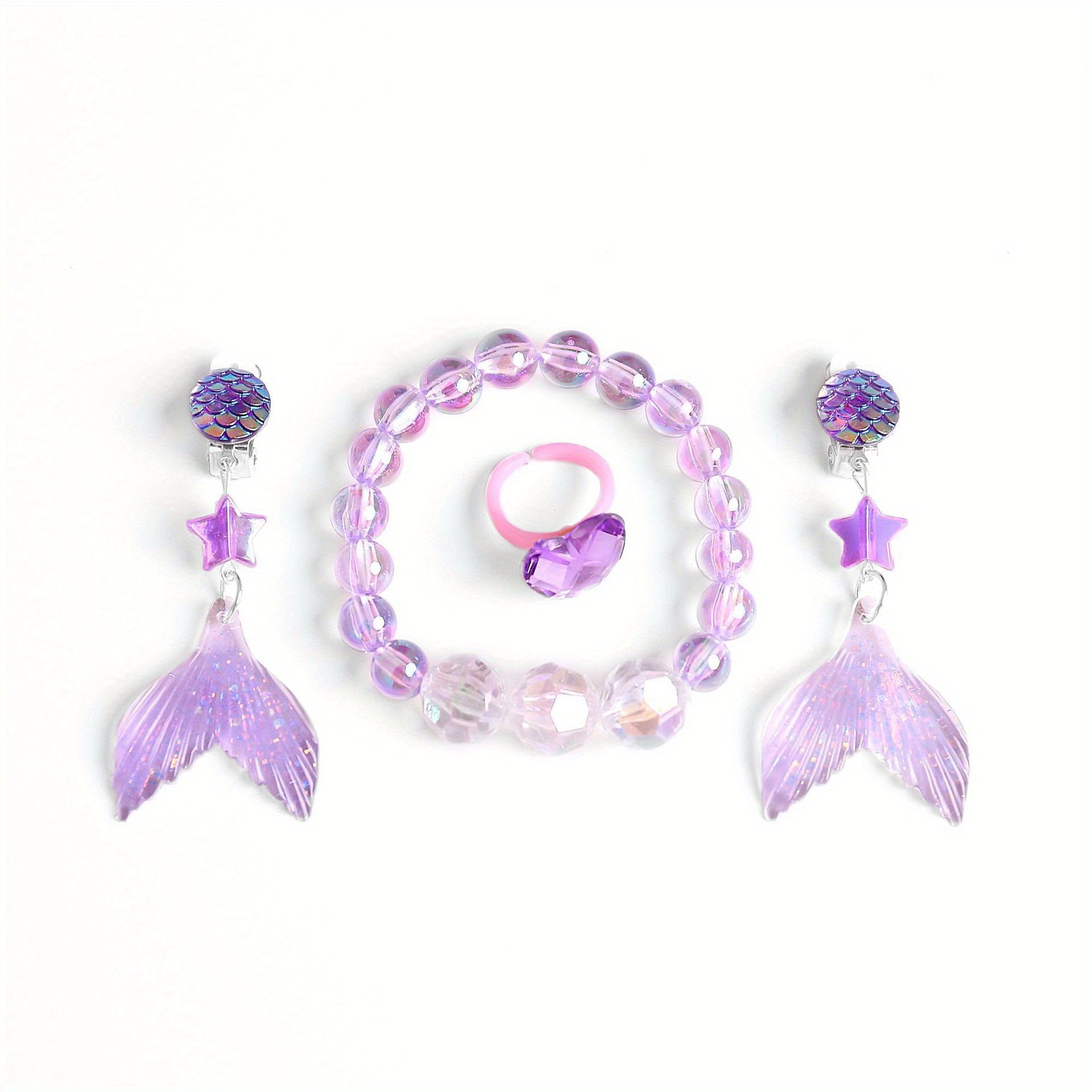 Little Mermaid Jewelry Set: Earrings, Ring & Bracelet x4