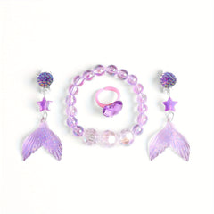 Little Mermaid Jewelry Set: Earrings, Ring & Bracelet x4