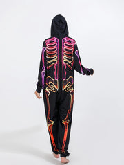 Skull Print Hooded Pajama Romper Long Sleeve Zipper PJ Women's Lingerie